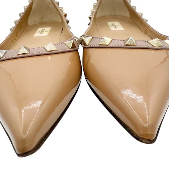 Valentino Garavani Rockstud Ballet Flat Shoes Nude Patent Leather Size 39 US 9 - Picture 10 of 15